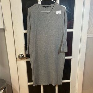 B1.    Women's Gray Knit Shift Dress with Ruffled Sleeves